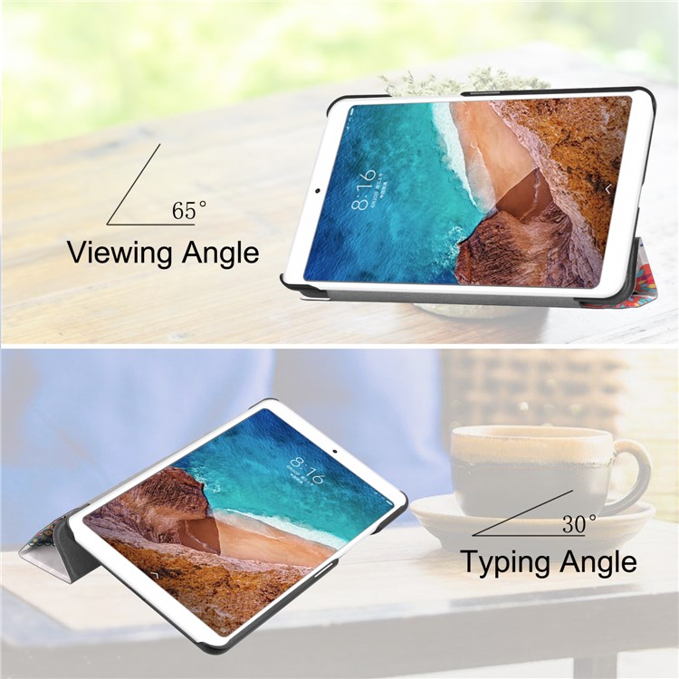 Pattern Printing Smart Tri-fold Leather Stand Shell Case for Xiaomi Mi Pad 4 - Butterfly Flower-3