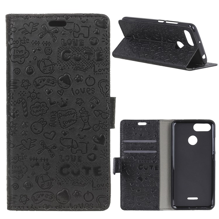 Cartoon Graffiti Leather Wallet Stand Mobile Case for Xiaomi Redmi 6 (Dual Camera: 12MP+5MP) - Black-1