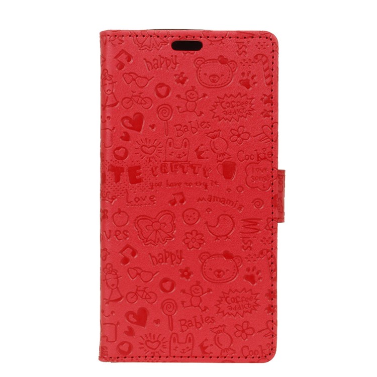Cartoon Graffiti Leather Wallet Stand Mobile Shell for Xiaomi Redmi 6 (Dual Camera: 12MP+5MP) - Red-1