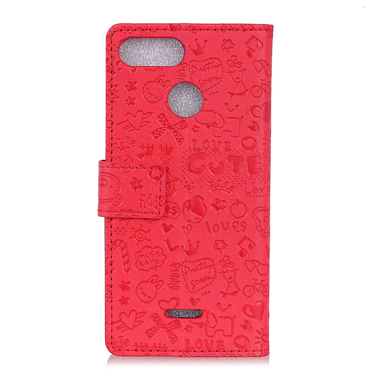 Cartoon Graffiti Leather Wallet Stand Mobile Shell for Xiaomi Redmi 6 (Dual Camera: 12MP+5MP) - Red-3