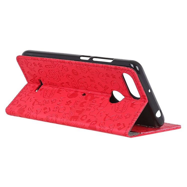 Cartoon Graffiti Leather Wallet Stand Mobile Shell for Xiaomi Redmi 6 (Dual Camera: 12MP+5MP) - Red-5