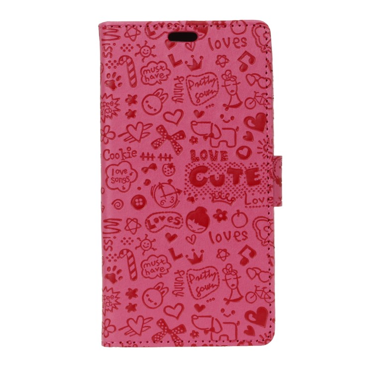 Cartoon Graffiti Leather Wallet Stand Protector Phone Case for Xiaomi Redmi 6 (Dual Camera: 12MP+5MP) - Rose-1