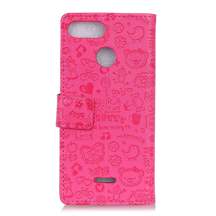 Cartoon Graffiti Leather Wallet Stand Protector Phone Case for Xiaomi Redmi 6 (Dual Camera: 12MP+5MP) - Rose-3