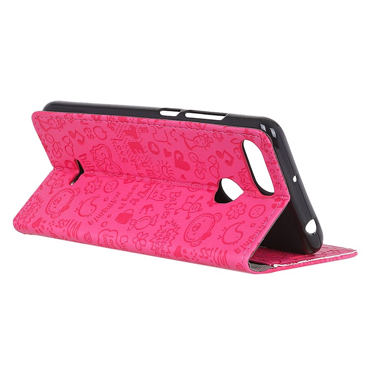 Cartoon Graffiti Leather Wallet Stand Protector Phone Case for Xiaomi Redmi 6 (Dual Camera: 12MP+5MP) - Rose-5