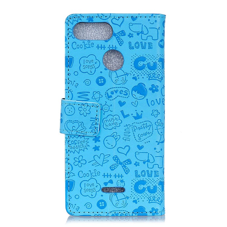 Cartoon Graffiti Wallet Stand Leather Case Acccessory for Xiaomi Redmi 6 (Dual Camera: 12MP+5MP) - Blue-4