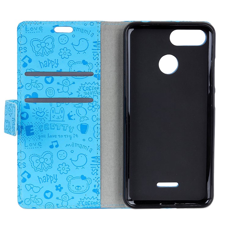 Cartoon Graffiti Wallet Stand Leather Case Acccessory for Xiaomi Redmi 6 (Dual Camera: 12MP+5MP) - Blue-5