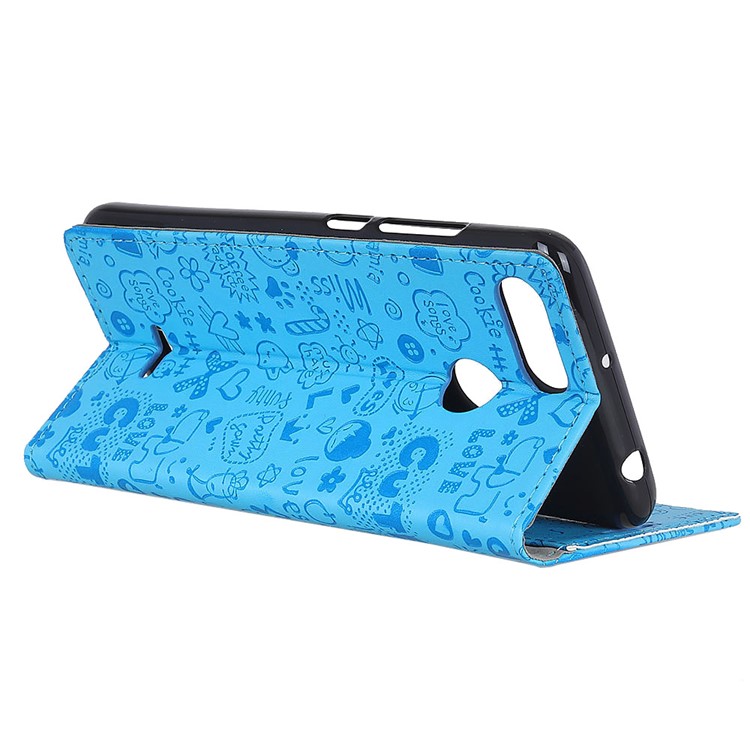 Cartoon Graffiti Wallet Stand Leather Case Acccessory for Xiaomi Redmi 6 (Dual Camera: 12MP+5MP) - Blue-6