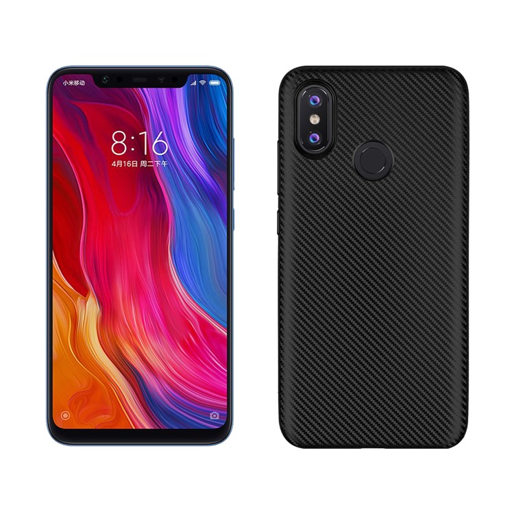 Carbon Fiber Texture Soft TPU Back Phone Case for Xiaomi Mi 8 (6.21-inch) - Black-1