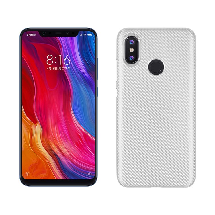 Carbon Fiber Texture Soft TPU Back Phone Cover for Xiaomi Mi 8 (6.21-inch) - Silver-1