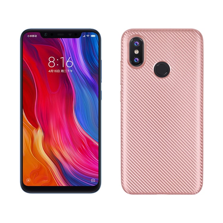 Carbon Fiber Texture Soft TPU Back Phone Shell for Xiaomi Mi 8 (6.21-inch) - Rose Gold-1