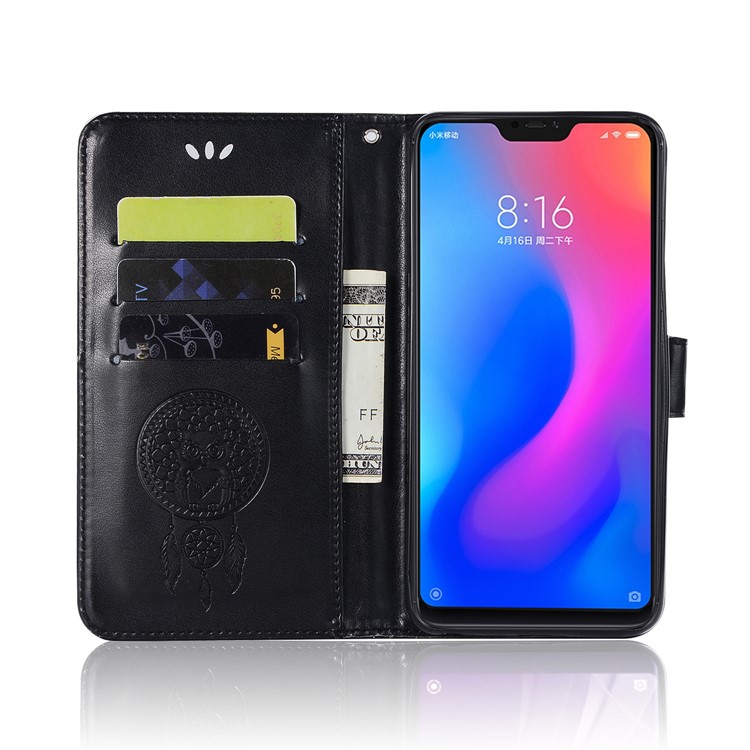 Imprinted Dream Catcher Owl Leather Wallet Case for Xiaomi Mi A2 Lite / Redmi 6 Pro - Black-6