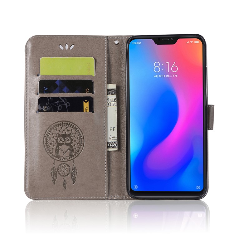 Imprinted Dream Catcher Owl Leather Wallet Cover for Xiaomi Mi A2 Lite / Redmi 6 Pro - Grey-6