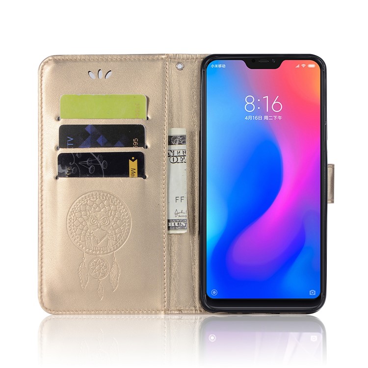 Imprinted Dream Catcher Owl Leather Wallet Phone Case for Xiaomi Mi A2 Lite / Redmi 6 Pro - Gold-6