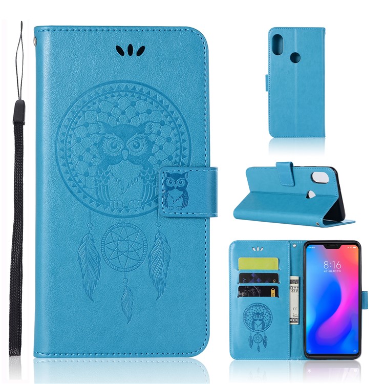 Imprinted Dream Catcher Owl Wallet Leather Stand Cover for Xiaomi Mi A2 Lite / Redmi 6 Pro - Dark Blue-1