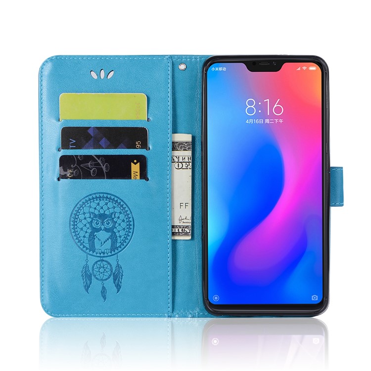 Imprinted Dream Catcher Owl Wallet Leather Stand Cover for Xiaomi Mi A2 Lite / Redmi 6 Pro - Dark Blue-6