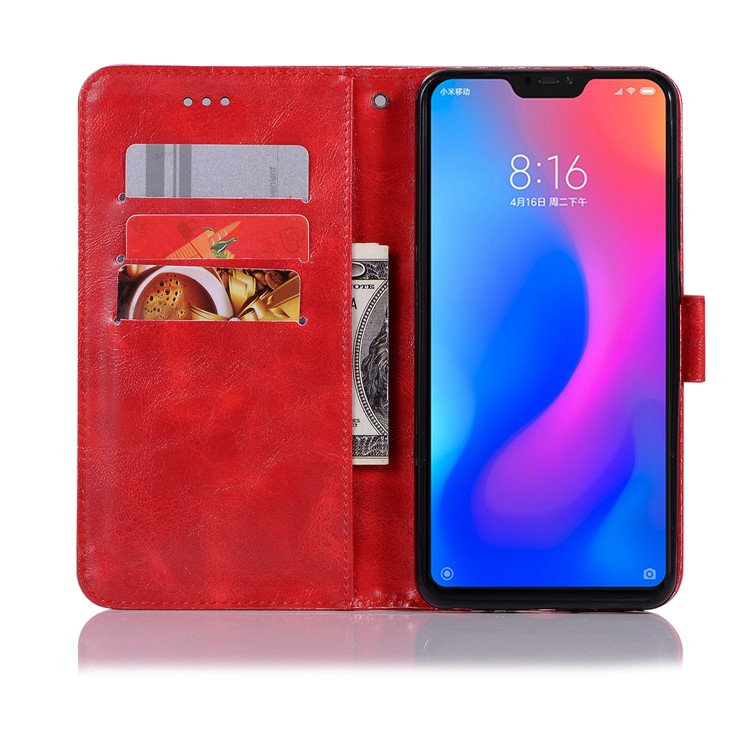 Premium Vintage Leather Wallet Shell Case for Xiaomi Mi A2 Lite / Redmi 6 Pro - Red-6