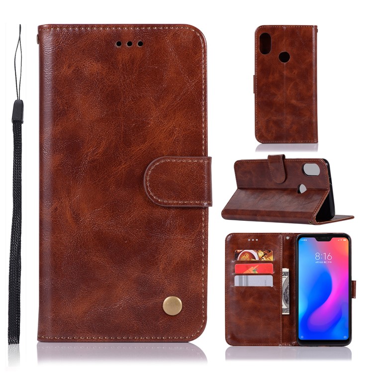 Premium Vintage Wallet Leather Stand Cover for Xiaomi Mi A2 Lite / Redmi 6 Pro - Coffee-1