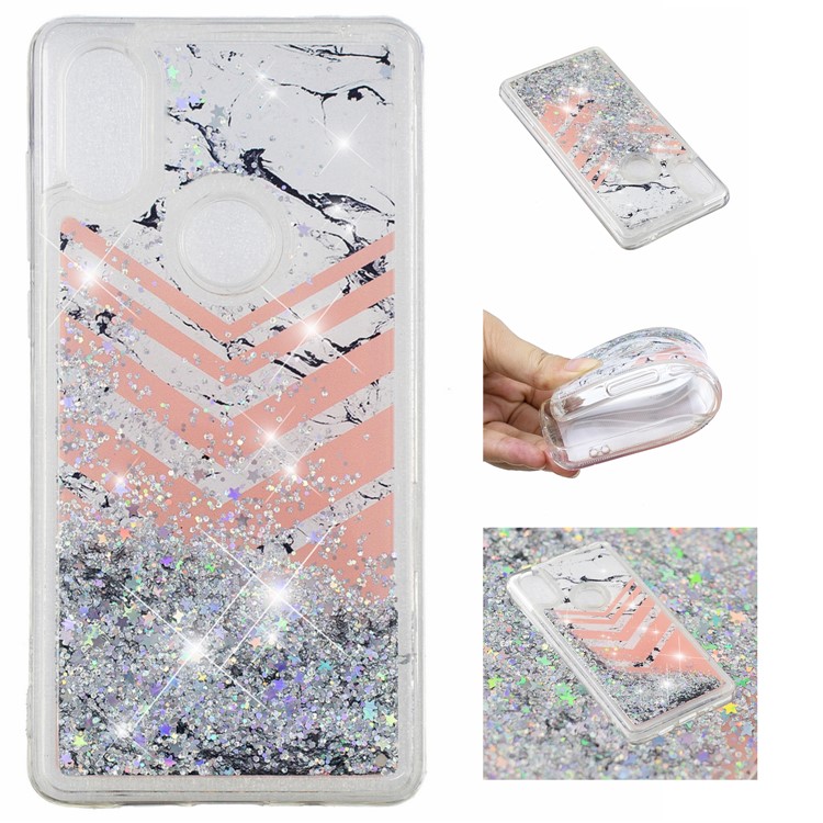 Dynamic Glitter Powder Sequins Patterned TPU Mobile Cover for Xiaomi Mi Mix 2s - Marble and V Shape Pattern-1