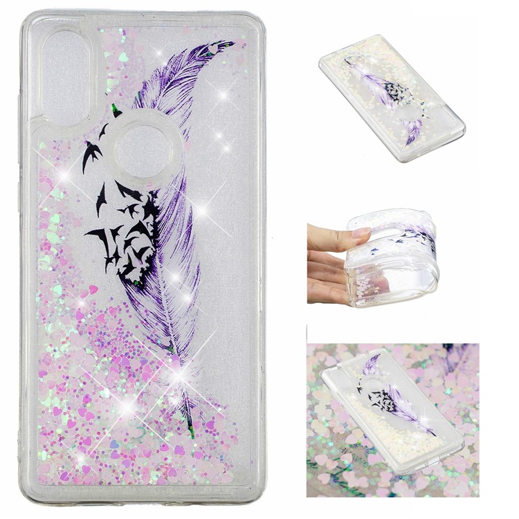 Patterned Flowing Glitter Powder Sequins TPU Case Accessory for Xiaomi Mi Mix 2s - Feather and Bird-1
