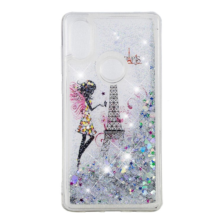Patterned Dynamic Glitter Powder Sequins TPU Phone Cover for Xiaomi Mi Mix 2s - Eiffel Tower and Butterfly Girl-2