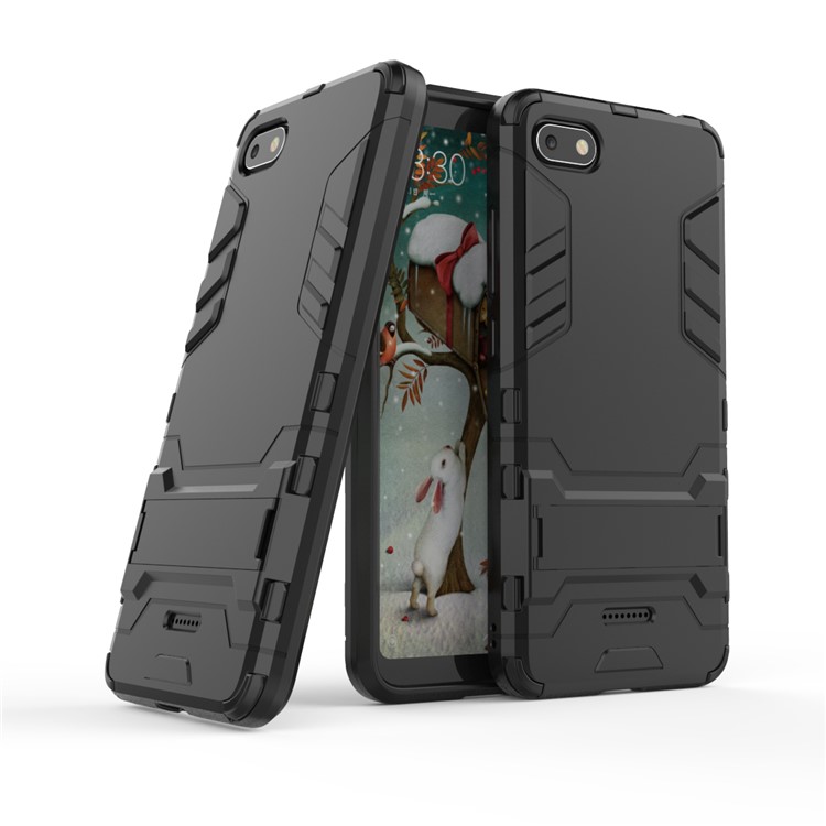 Shockproof PC + TPU Hybrid Kickstand Mobile Case for Xiaomi Redmi 6A (Single 12MP Rear Camera) - Black-1