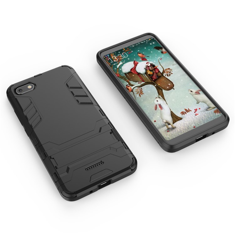 Shockproof PC + TPU Hybrid Kickstand Mobile Case for Xiaomi Redmi 6A (Single 12MP Rear Camera) - Black-3
