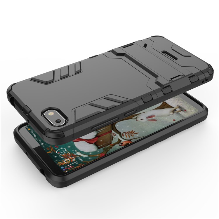 Shockproof PC + TPU Hybrid Kickstand Mobile Case for Xiaomi Redmi 6A (Single 12MP Rear Camera) - Black-4