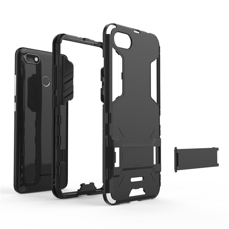 Shockproof PC + TPU Hybrid Kickstand Mobile Case for Xiaomi Redmi 6A (Single 12MP Rear Camera) - Black-5