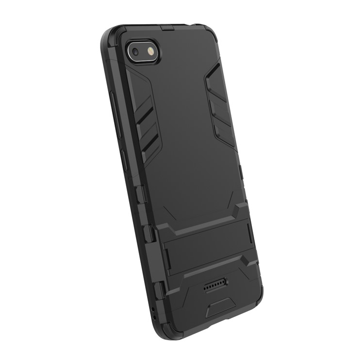 Shockproof PC + TPU Hybrid Kickstand Mobile Case for Xiaomi Redmi 6A (Single 12MP Rear Camera) - Black-6