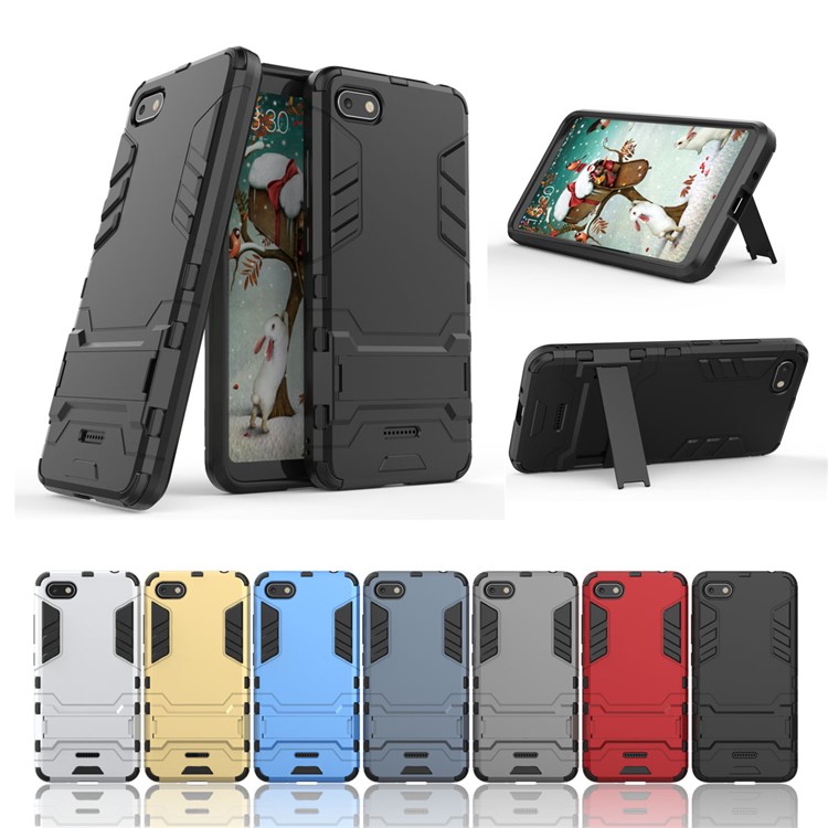 Shockproof PC + TPU Hybrid Kickstand Mobile Case for Xiaomi Redmi 6A (Single 12MP Rear Camera) - Black-9