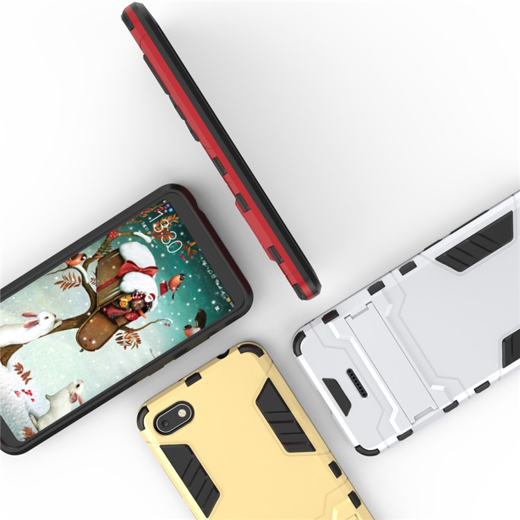 Shockproof PC + TPU Hybrid Phone Casing with Kickstand for Xiaomi Redmi 6A (Single 12MP Rear Camera) - Silver-6