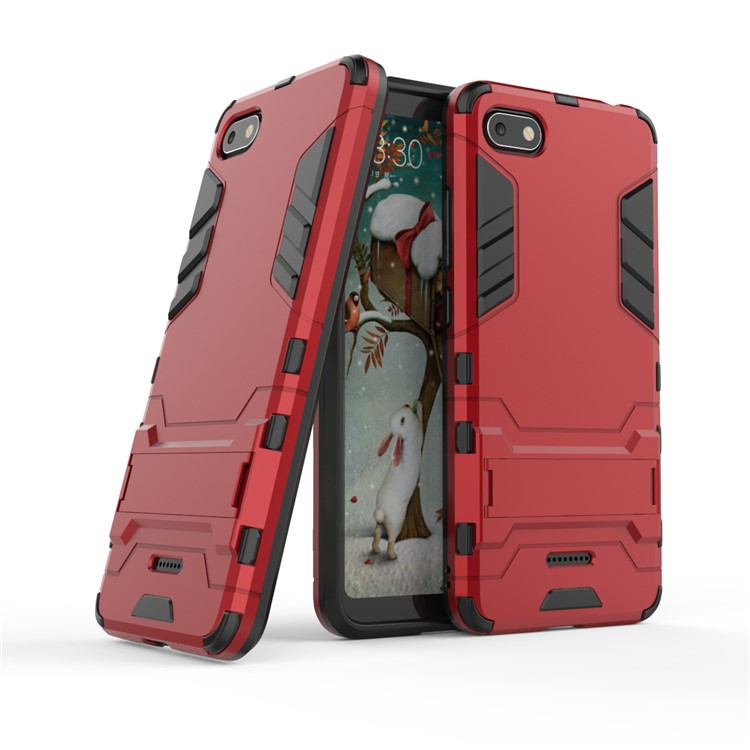 Shockproof PC + TPU Hybrid Kickstand Cover for Xiaomi Redmi 6A (Single 12MP Rear Camera) - Red-1