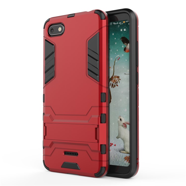 Shockproof PC + TPU Hybrid Kickstand Cover for Xiaomi Redmi 6A (Single 12MP Rear Camera) - Red-2