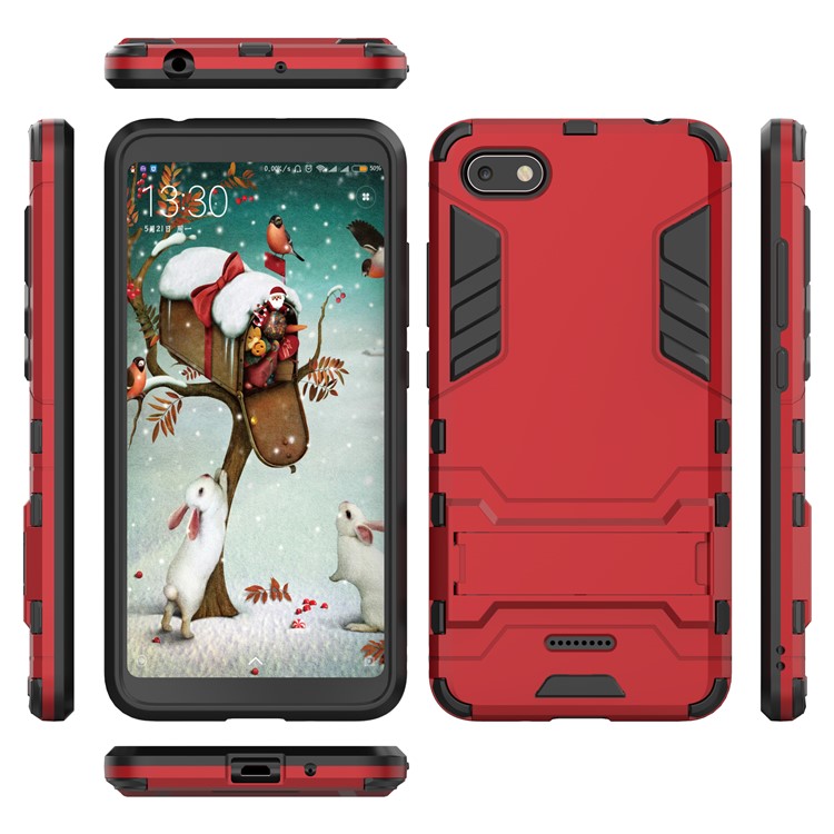 Shockproof PC + TPU Hybrid Kickstand Cover for Xiaomi Redmi 6A (Single 12MP Rear Camera) - Red-4