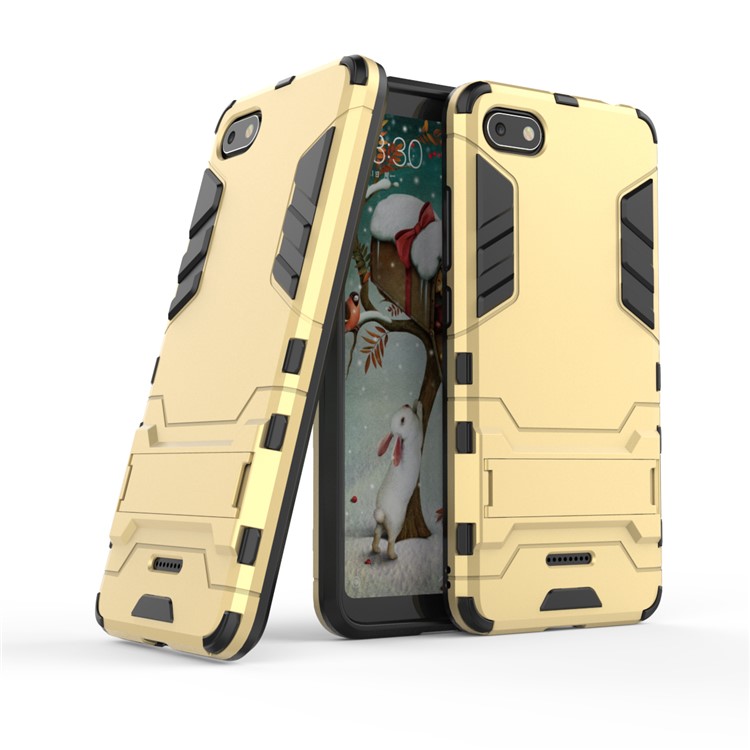 PC + TPU Hybrid Shockproof Phone Case with Kickstand for Xiaomi Redmi 6A (Single 12MP Rear Camera) - Gold-1