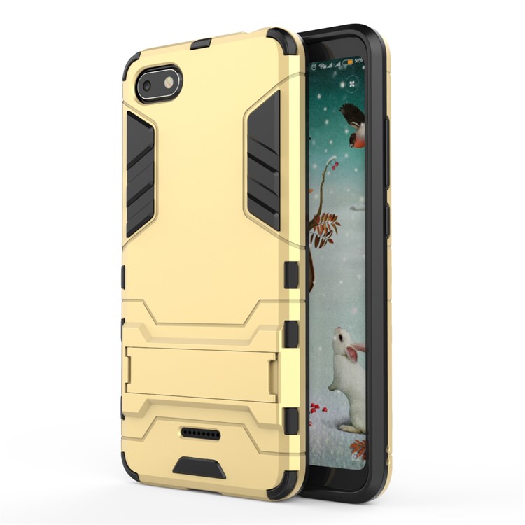 PC + TPU Hybrid Shockproof Phone Case with Kickstand for Xiaomi Redmi 6A (Single 12MP Rear Camera) - Gold-2
