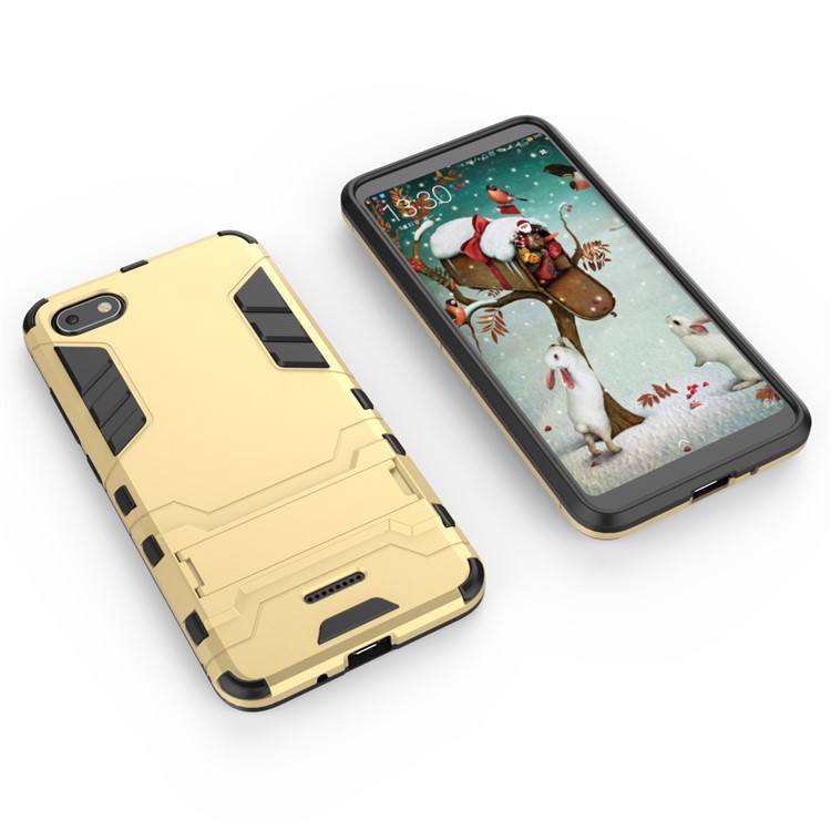 PC + TPU Hybrid Shockproof Phone Case with Kickstand for Xiaomi Redmi 6A (Single 12MP Rear Camera) - Gold-3