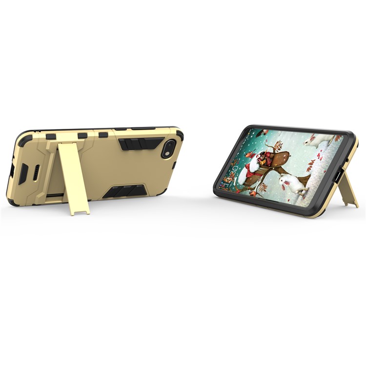 PC + TPU Hybrid Shockproof Phone Case with Kickstand for Xiaomi Redmi 6A (Single 12MP Rear Camera) - Gold-5