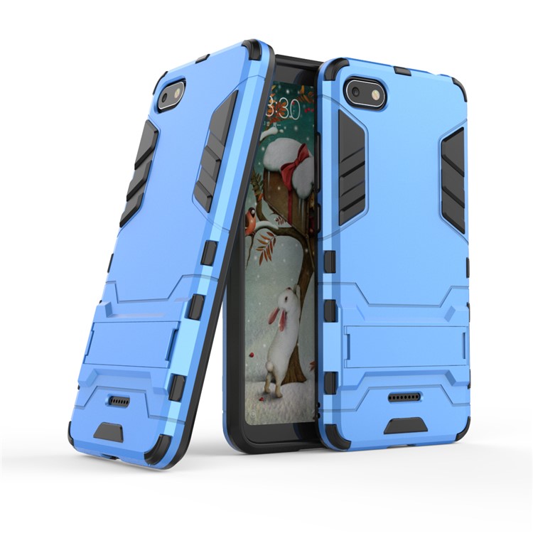 Shockproof PC + TPU Hybrid Kickstand Cover Shell for Xiaomi Redmi 6A (Single 12MP Rear Camera) - Baby Blue-1