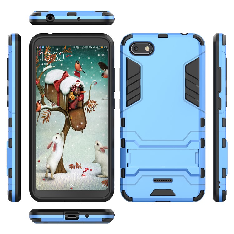 Shockproof PC + TPU Hybrid Kickstand Cover Shell for Xiaomi Redmi 6A (Single 12MP Rear Camera) - Baby Blue-4