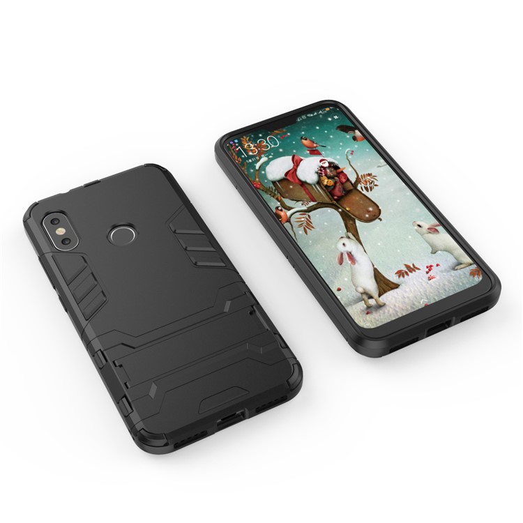 PC à L'épreuve du Choc + TPU Hybride Kickstand Téléphone Couverture Pour Xiaomi Mi A2 Lite / Redmi 6 Pro - le Noir