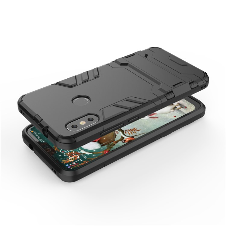 PC PC + TPU Ibrido TPU Coperchio di Involucro Del Telefono Kickstand Per Xiaomi Mi A2 Lite / Redmi 6 Pro - Nero