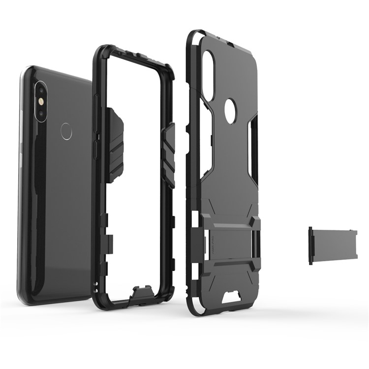 PC a Prueba de Choque + TPU Hybrid Kickstand Telep Corta de Carcasa Para Xiaomi Mi A2 Lite / Redmi 6 Pro - Negro