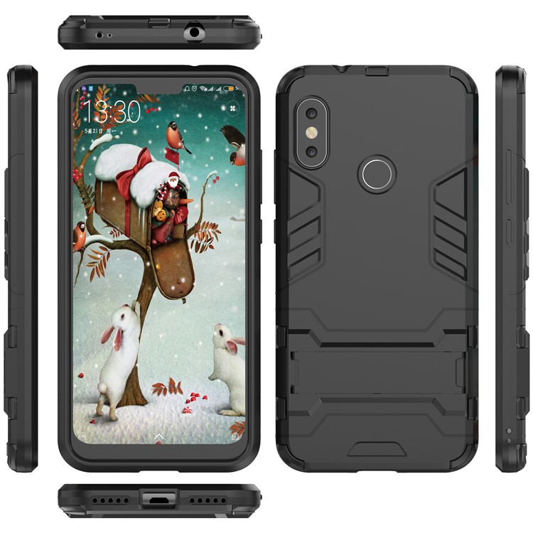 Shockproof PC + TPU Hybrid Kickstand Phone Casing Cover for Xiaomi Mi A2 Lite / Redmi 6 Pro - Black-7