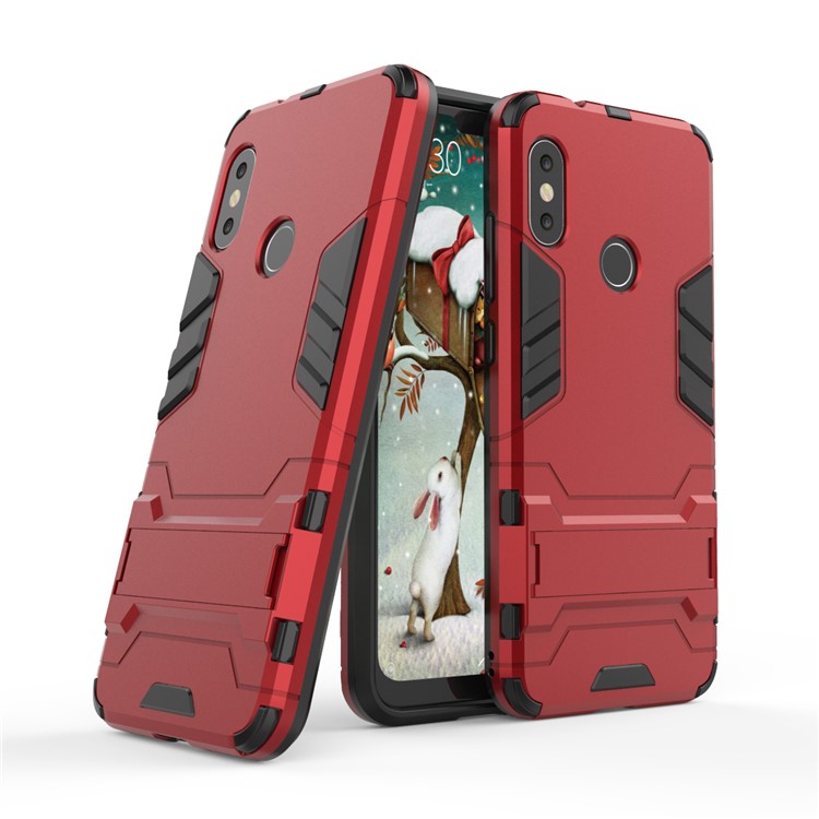 Shockproof PC + TPU Hybrid Kickstand Phone Shell for Xiaomi Mi A2 Lite / Redmi 6 Pro - Red-1