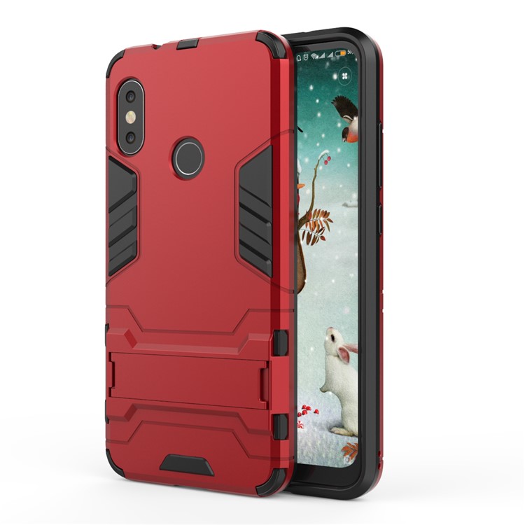 Shockproof PC + TPU Hybrid Kickstand Phone Shell for Xiaomi Mi A2 Lite / Redmi 6 Pro - Red-2