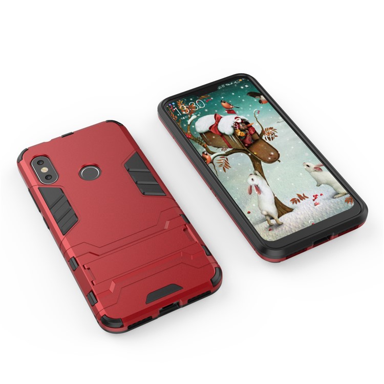 Shockproof PC + TPU Hybrid Kickstand Phone Shell for Xiaomi Mi A2 Lite / Redmi 6 Pro - Red-3