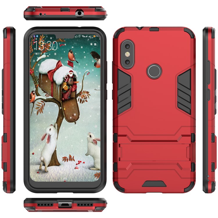 Shockproof PC + TPU Hybrid Kickstand Phone Shell for Xiaomi Mi A2 Lite / Redmi 6 Pro - Red-4