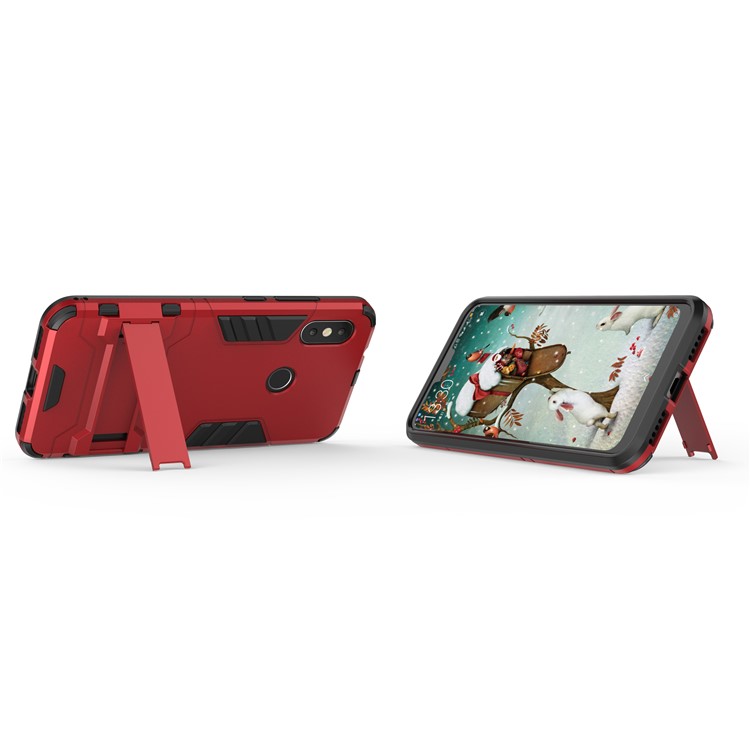 Shockproof PC + TPU Hybrid Kickstand Phone Shell for Xiaomi Mi A2 Lite / Redmi 6 Pro - Red-5