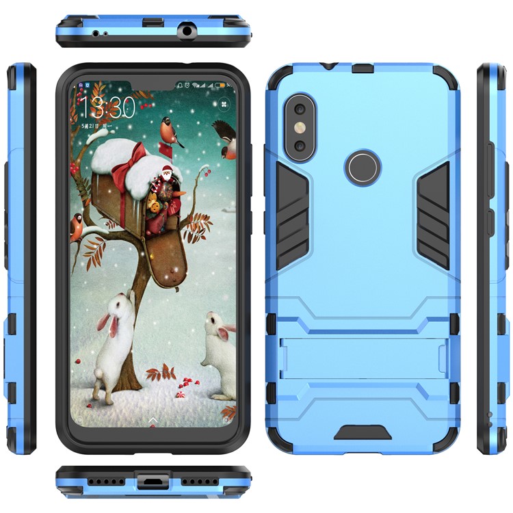 Shockproof PC + TPU Hybrid Kickstand Mobile Cover for Xiaomi Mi A2 Lite / Redmi 6 Pro - Baby Blue-4